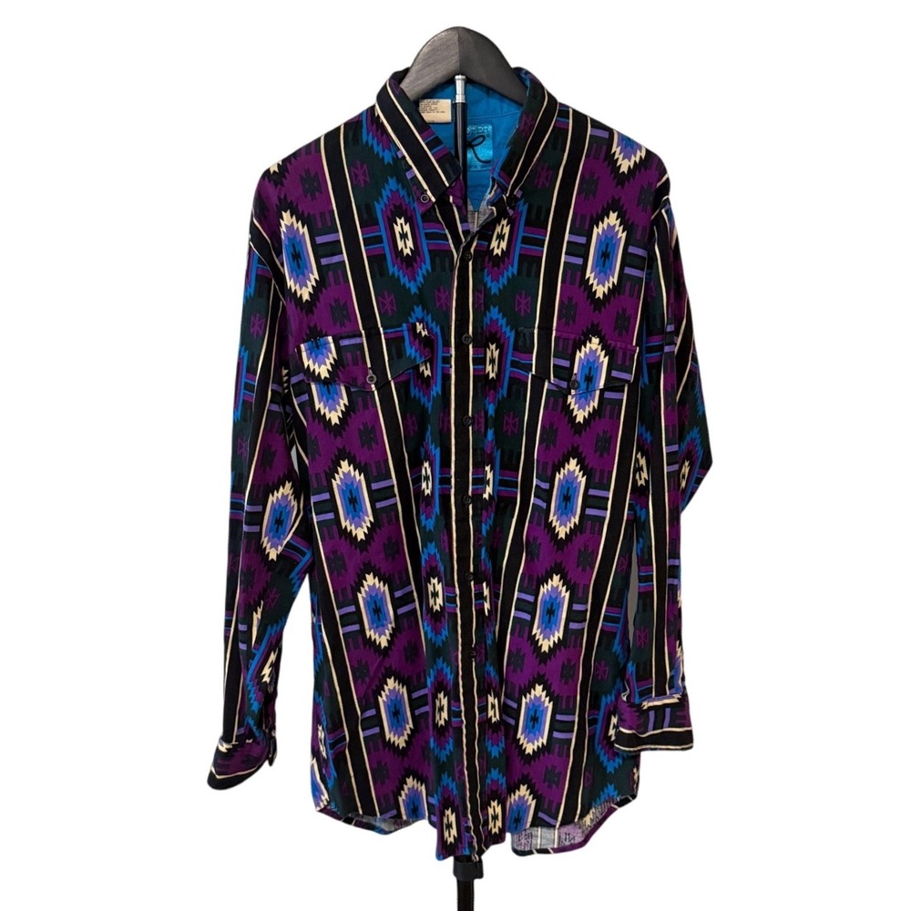 Vintage Roper Mens XL Southwestern Aztec Button Front Western Cowboy Shirt